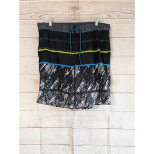 George Swim Trunks Men's L Multicolor Striped Drawstring Waist Poly Blend